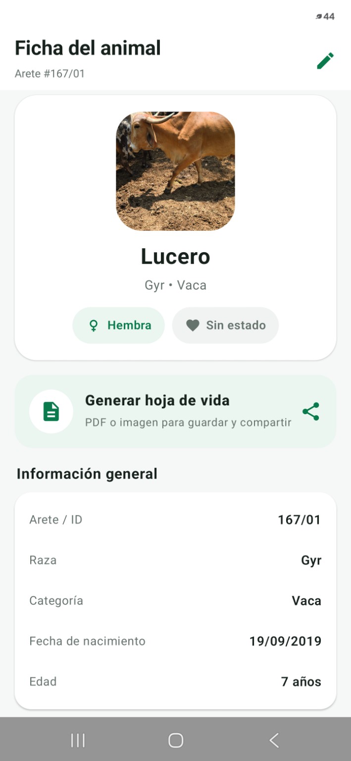 Ficha individual del animal