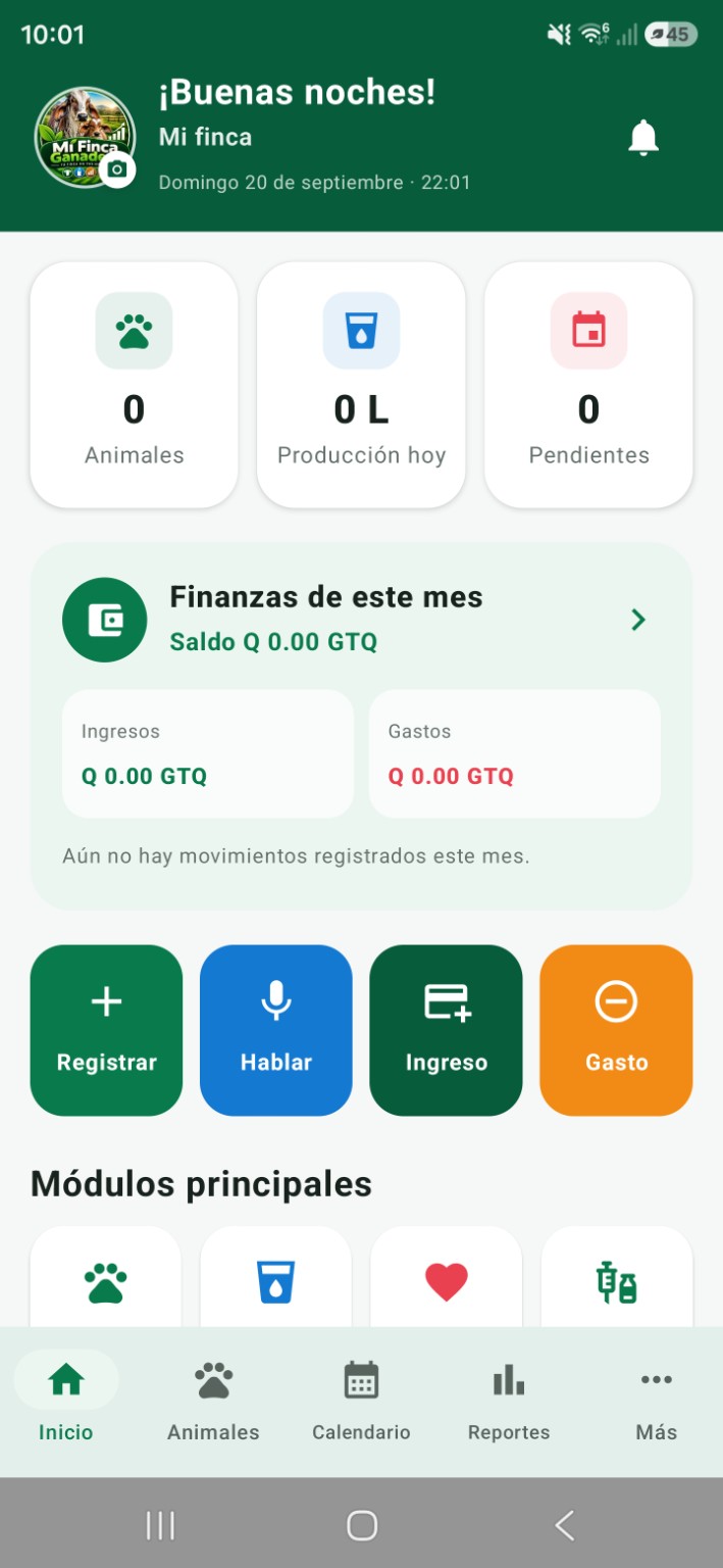 Pantalla de inicio de Mi Control Ganadero